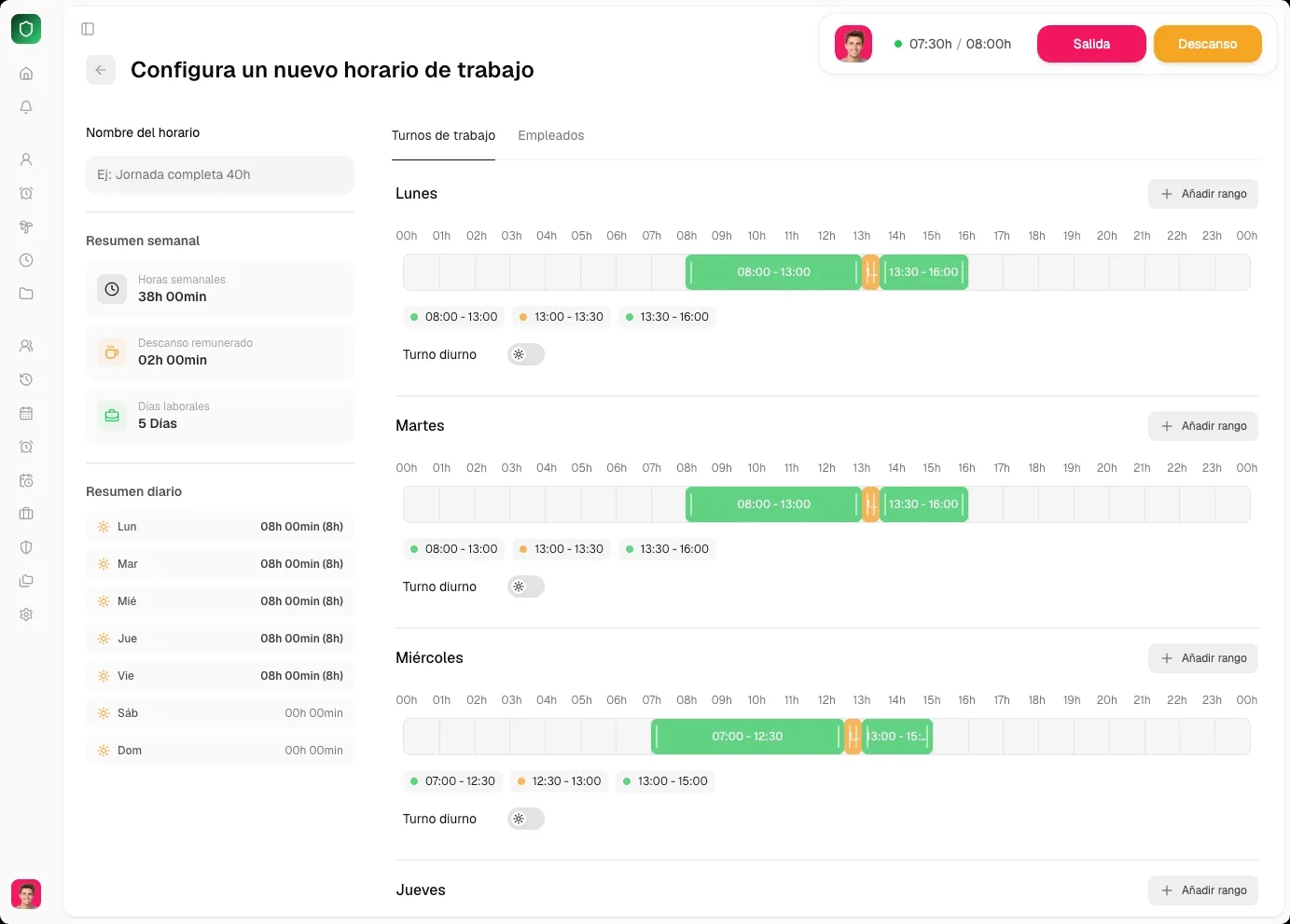 Configura los horarios de trabajo de tu equipo