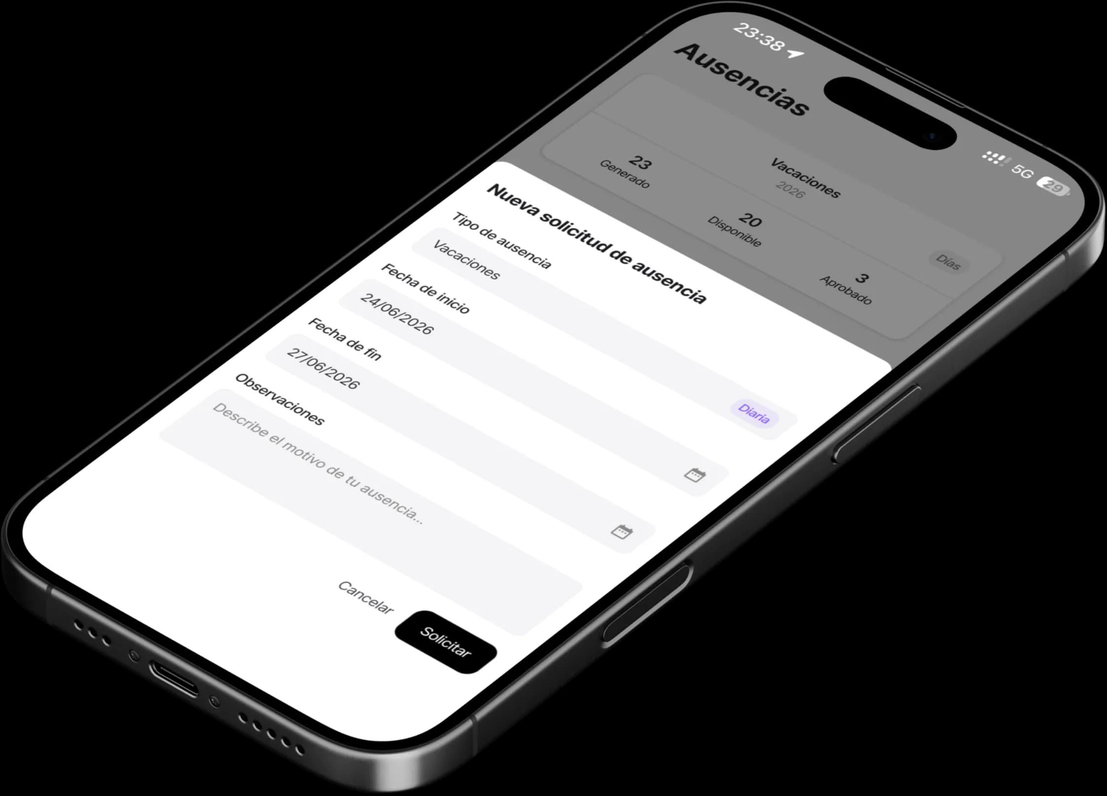 Horalia app — gestión de ausencias