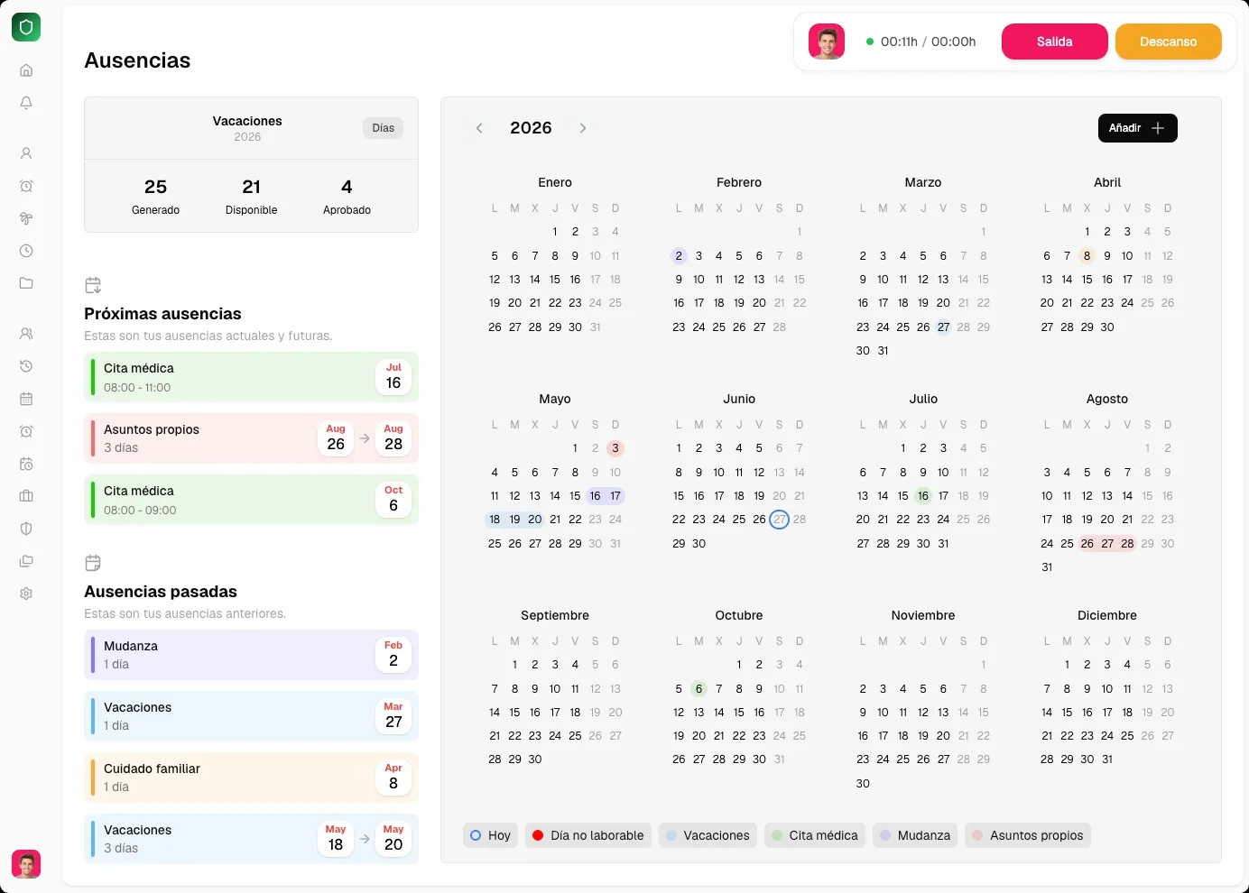 Horalia — gestión de ausencias y vacaciones