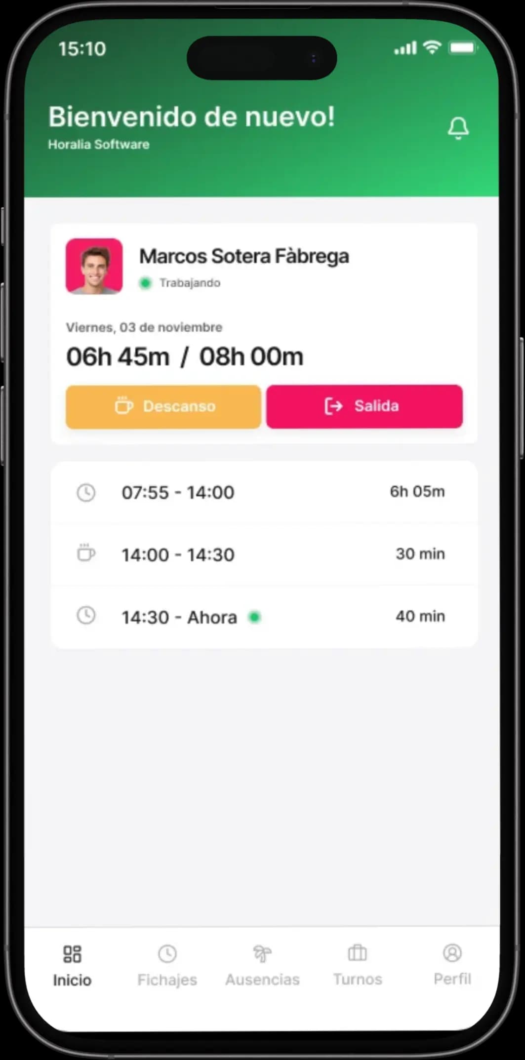 Horalia mobile app — inicio