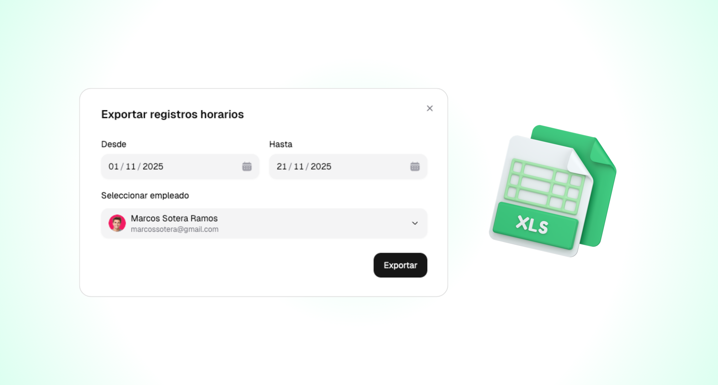 Exportación de registros de fichaje en Horalia