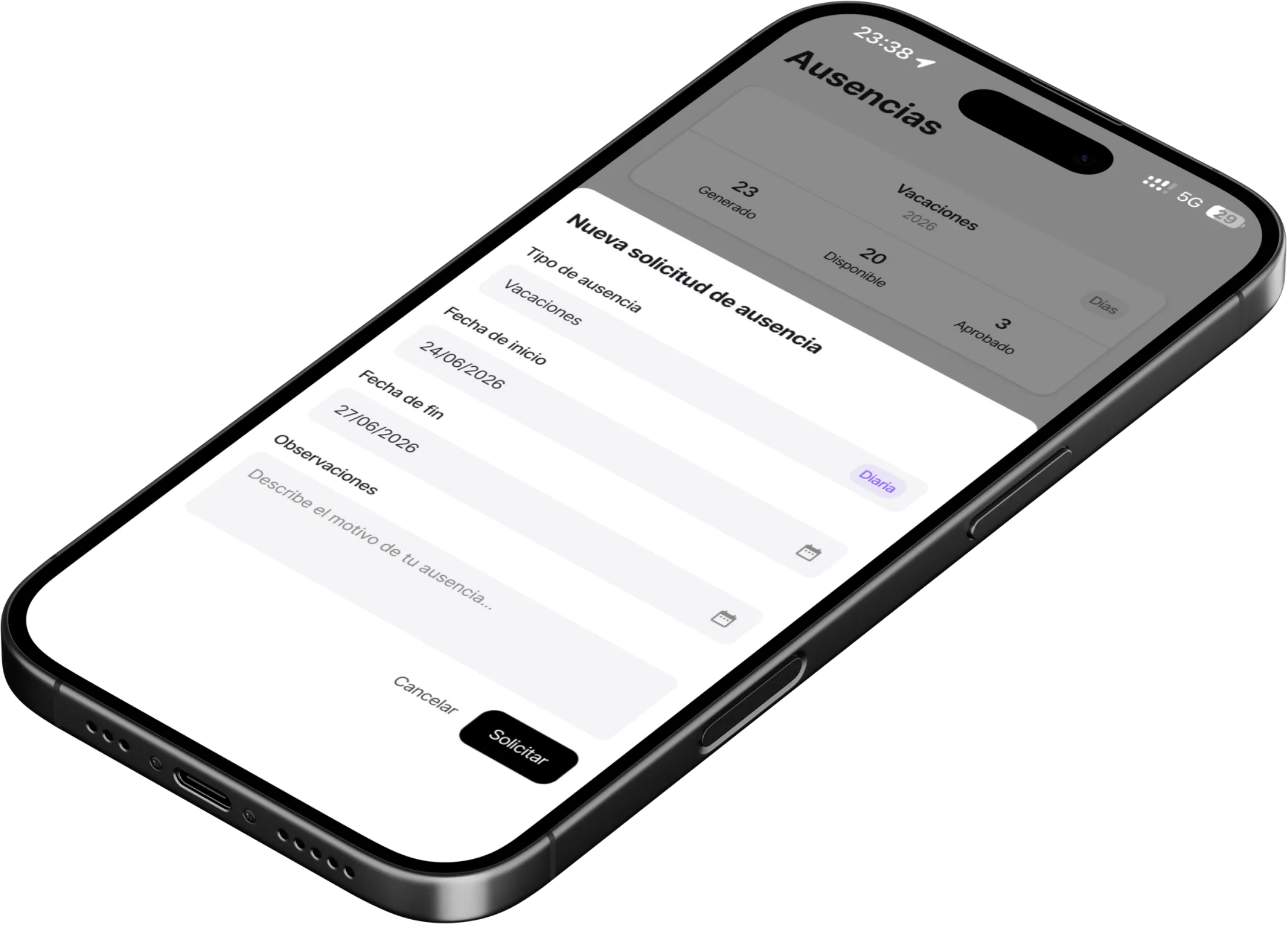 Horalia app — gestión de ausencias