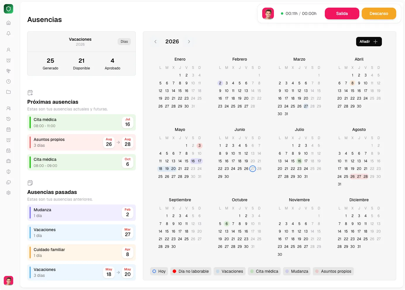 Horalia — gestión de ausencias y vacaciones