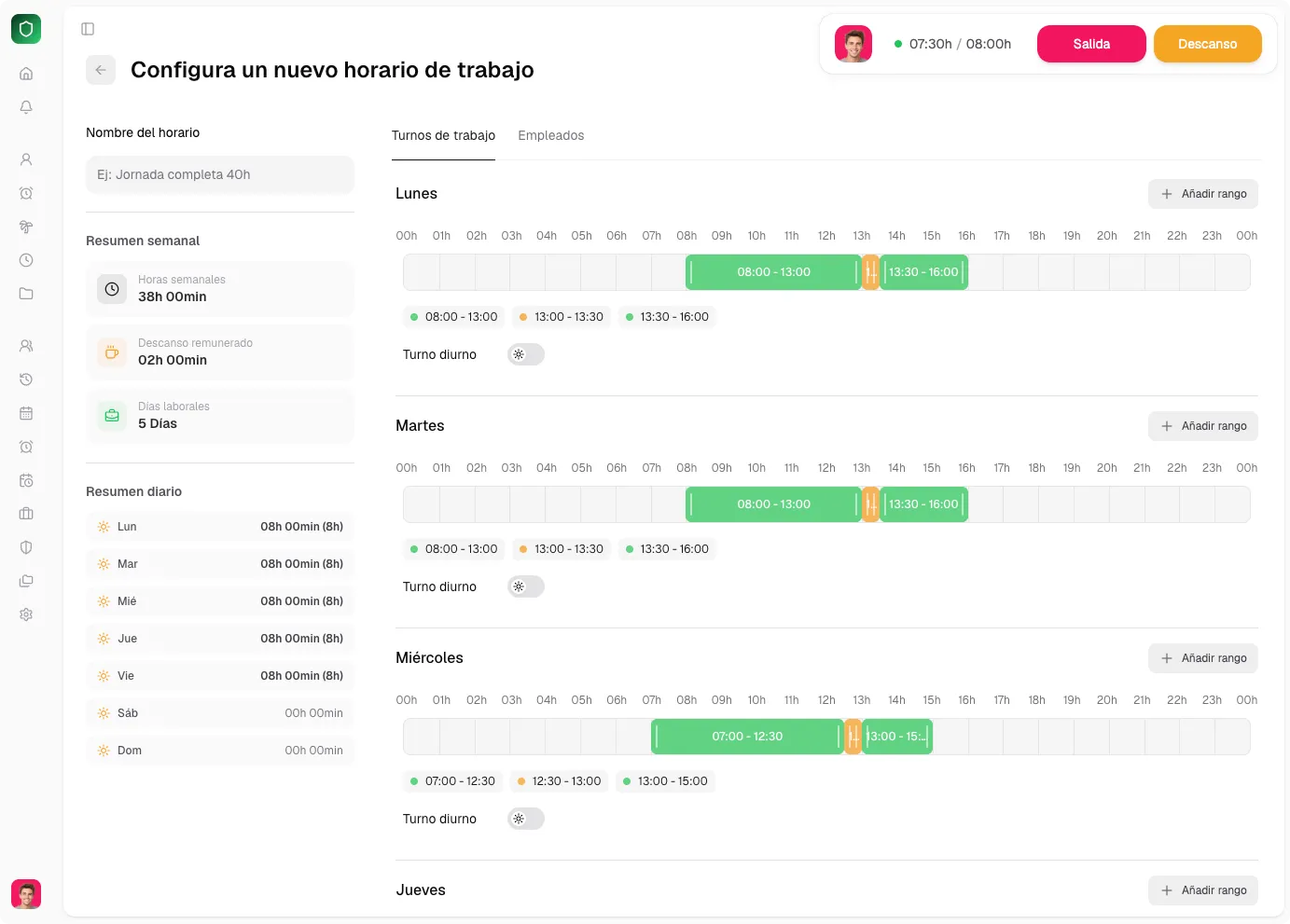 Configura los horarios de trabajo de tu equipo