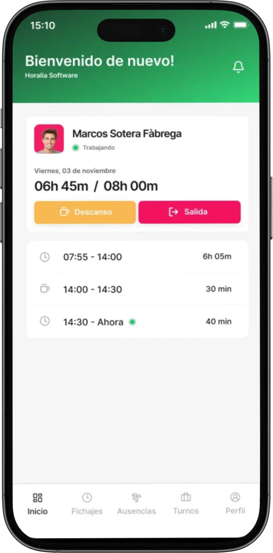 Horalia mobile app — inicio